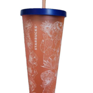 Starbucks Matte Coral  Pink Cactus Venti 24 Oz Tumbler w/ Straw Travel Cup RARE